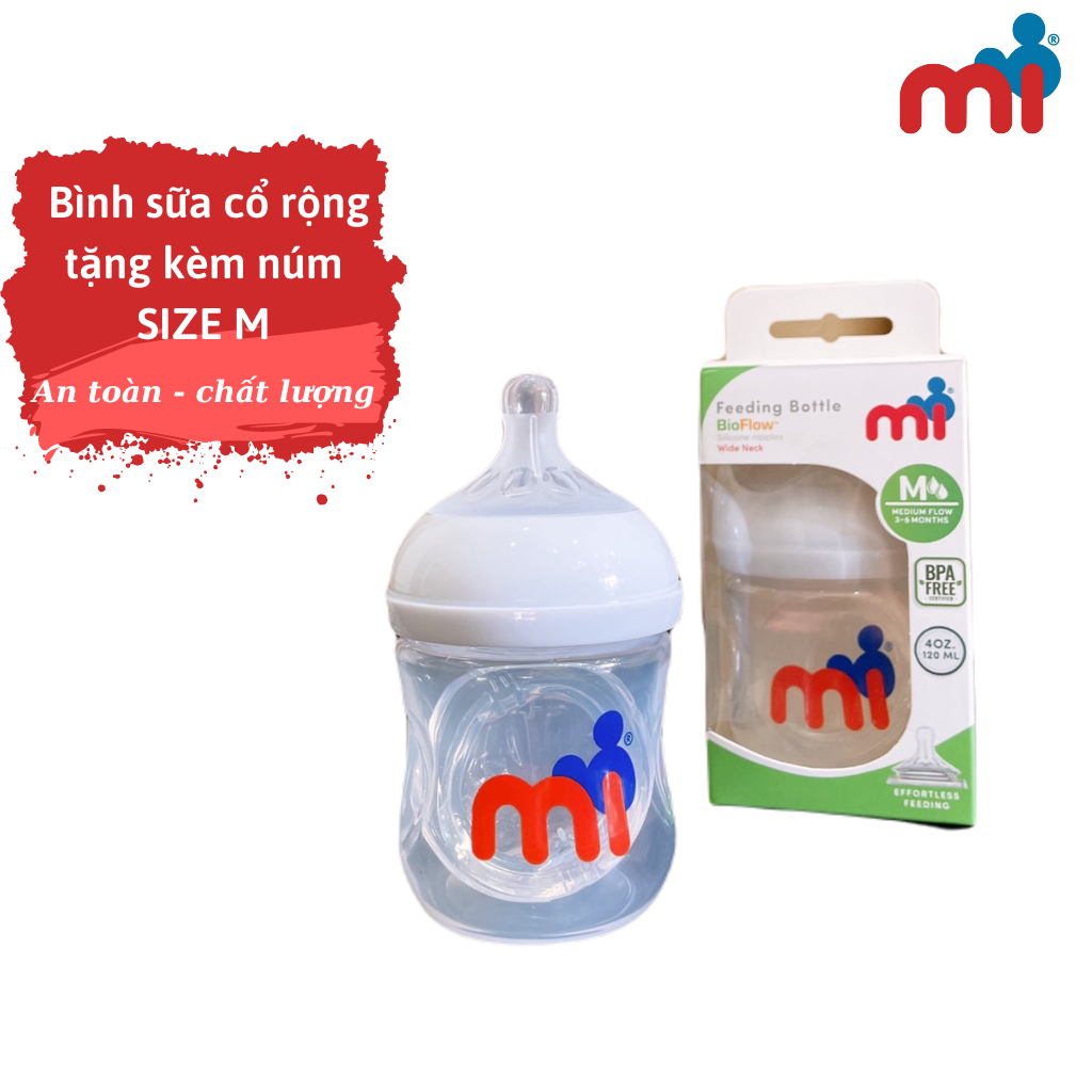 Bình sữa Cổ Rộng PP Mi 120ml - Tặng Kèm Núm ti Sillicon