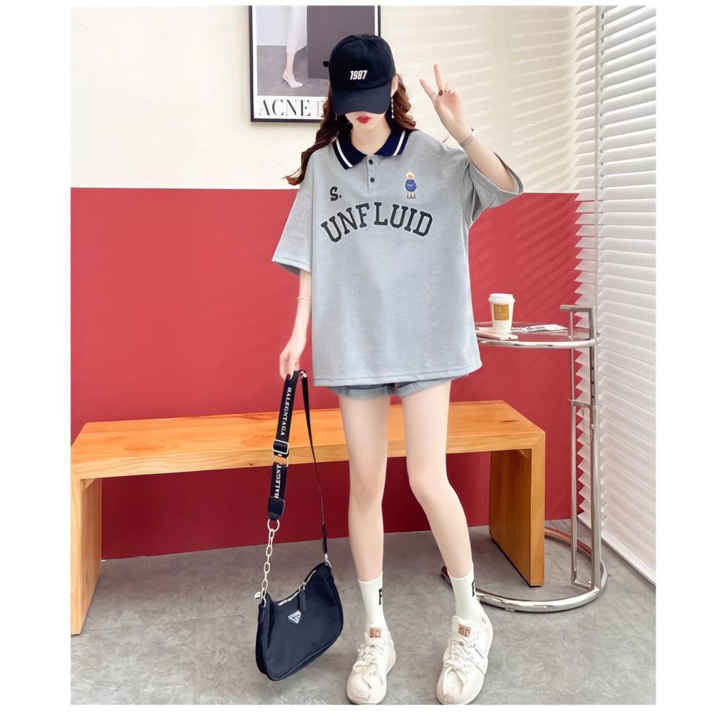Áo Polo Cộc Tay In Chữ UNFLUID Dáng Rộng