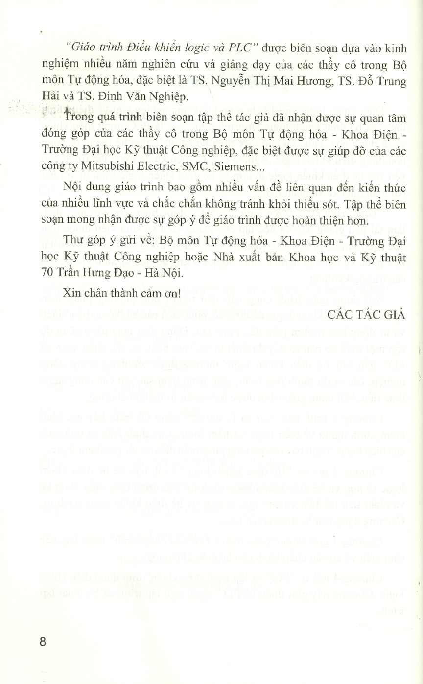Giáo Trình ĐIỀU KHIỂN LOGIC VÀ PLC (Giáo Trình Dùng Cho Kỹ Sư, Sinh Viên Ngành Kỹ Thuật Điện, Kỹ Thuật Điều Khiển Và Tự Động Hóa)