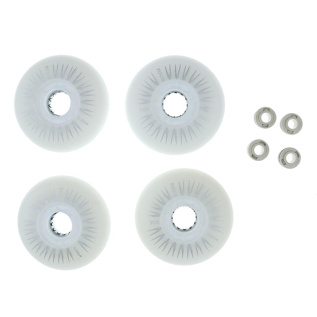 2x4 Pieces 80mm LED Lights Flashing Inline Skate Roller Skating Wheels White