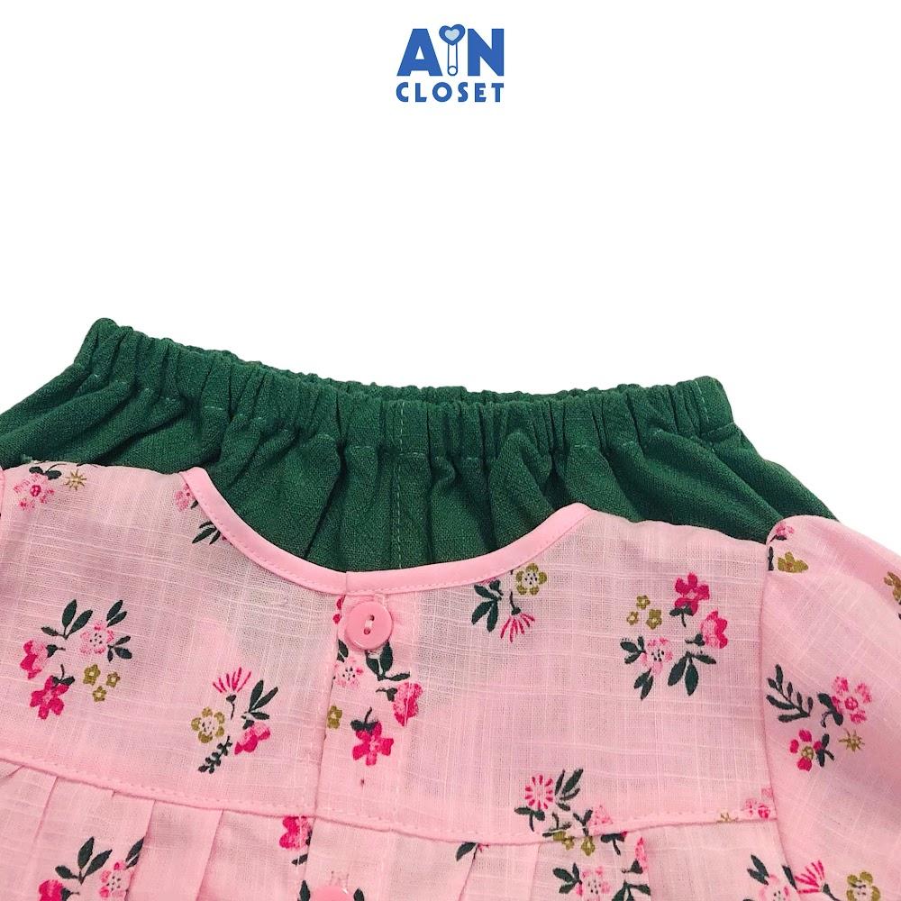 Bộ quần áo ngắn bé gái họa tiết Hoa Lan hồng quần xanh linen - AICDBGWKTKN0 - AIN Closet