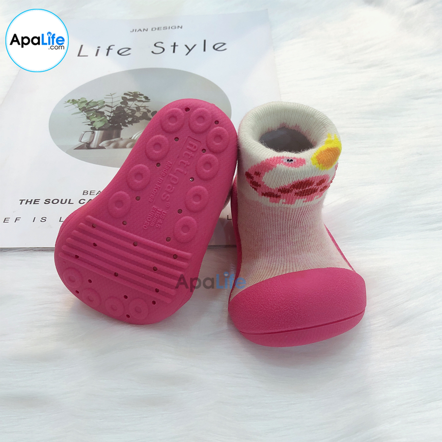 Attipas Dinosaur - Fuchsia/ AT007 - Giày tập đi cho bé trai /bé gái từ 3 - 24 tháng nhập Hàn Quốc: đế mềm, êm chân &amp; chống trượt