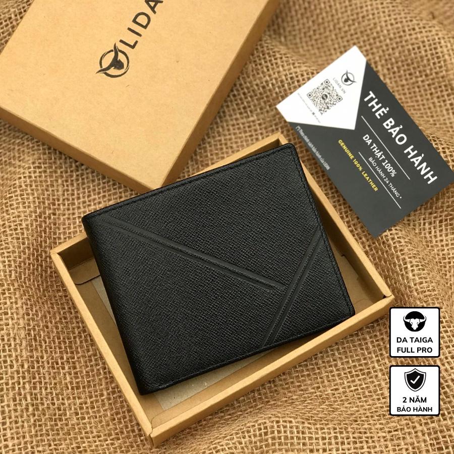 Ví mini nam bóp da bò thật cao cấp LIDAN, sọc Y dáng gập nhỏ gọn nhiều ngăn đựng tiền đựng thẻ LD2