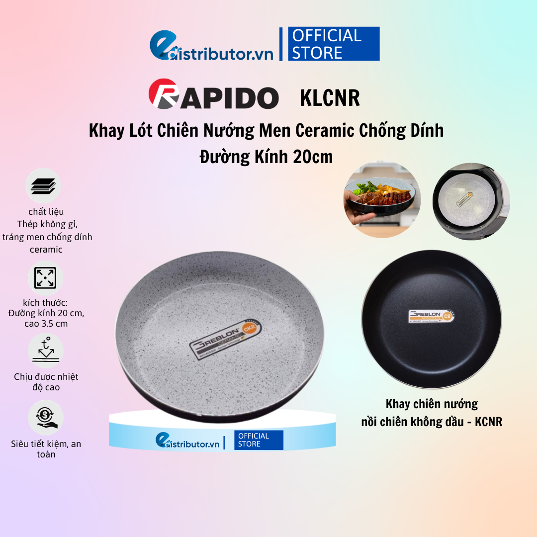 Khay lót chiên nướng Rapido men ceramic chống dính - Khay chiên nướng nồi chiên không dầu chống dính Greblon bền đẹp đường kính 20cm dùng trong nồi chiên không dầu - Hàng chính hãng