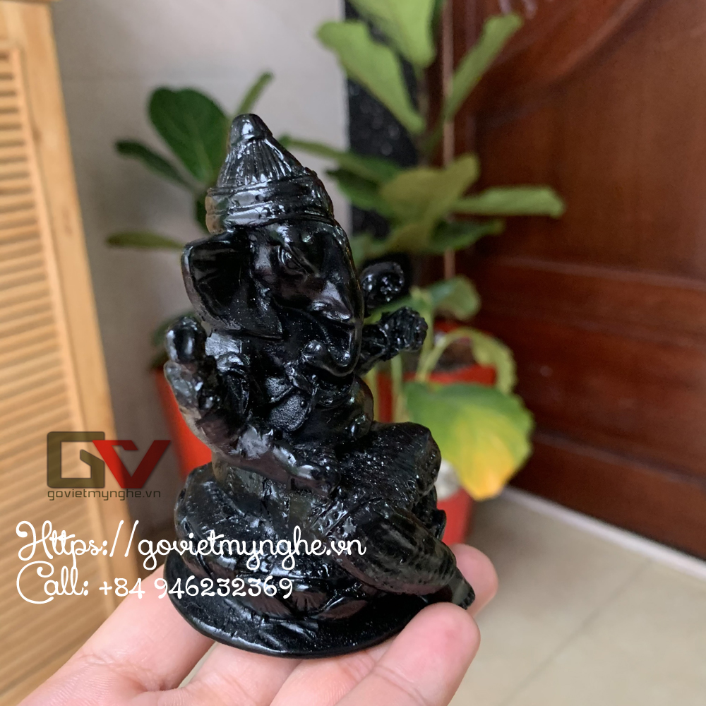 Tượng đá thần voi ganesha - màu đen