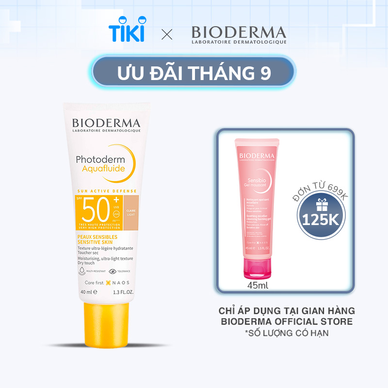 Kem chống nắng giảm bóng nhờn cho mọi loại da Bioderma Photoderm Aquafluide SPF50+ Claire 40ml [Màu da Tự nhiên]