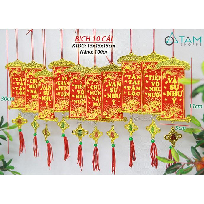 Set 10 dây liễn chữ nhật in chữ bản 6cm treo cây mai đào Tết T-PKTMD-55