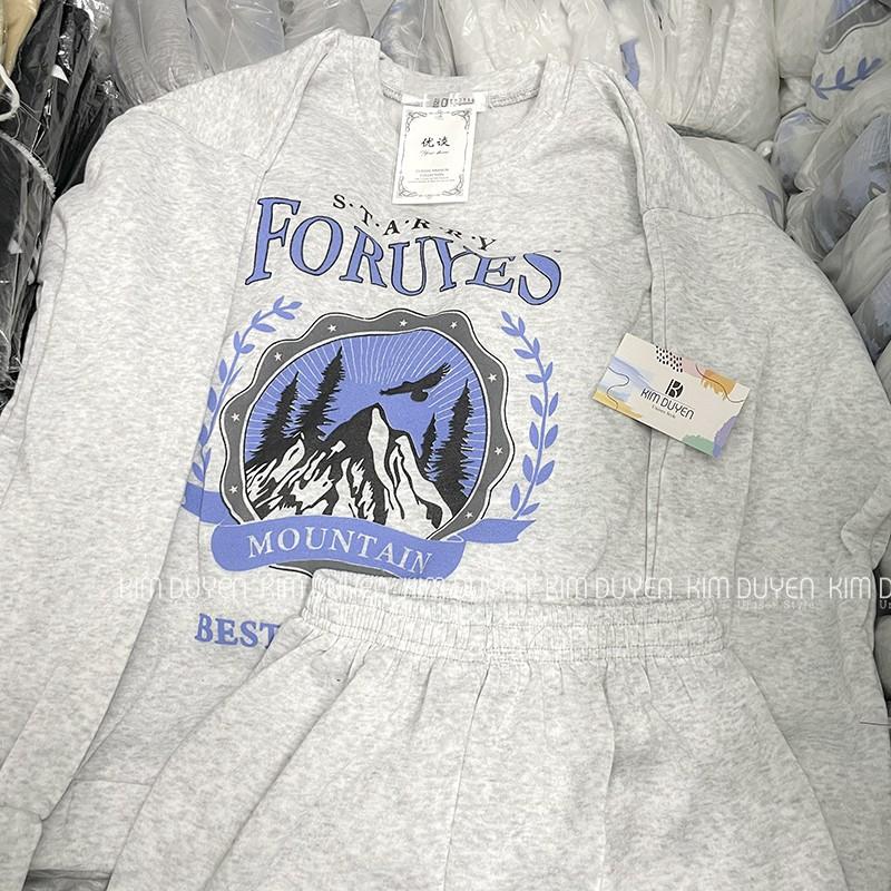 Set Bộ Nỉ Ngoại Sweater Kèm Quần Jogger Set Bộ Dài Tay Kèm Quần Jogger Dáng Rộng Siêu Xinh Màu Xám Mountain