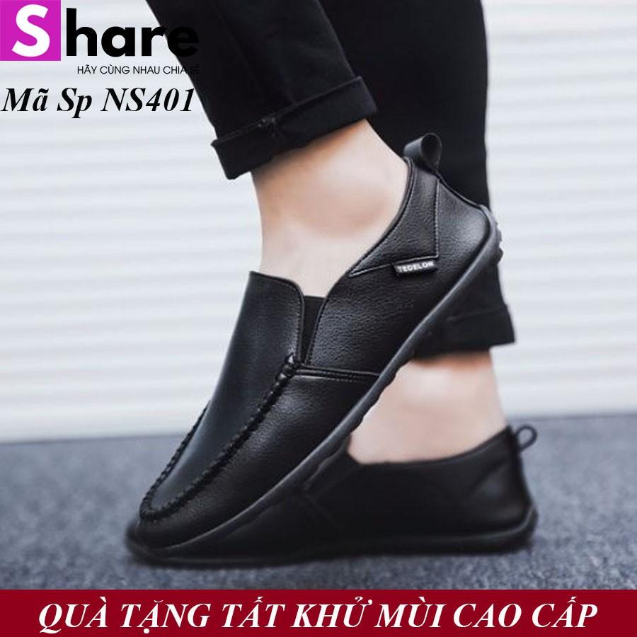 Giày Lười Da Nam Hàn Quốc Màu Đen Phong Cách NS4011