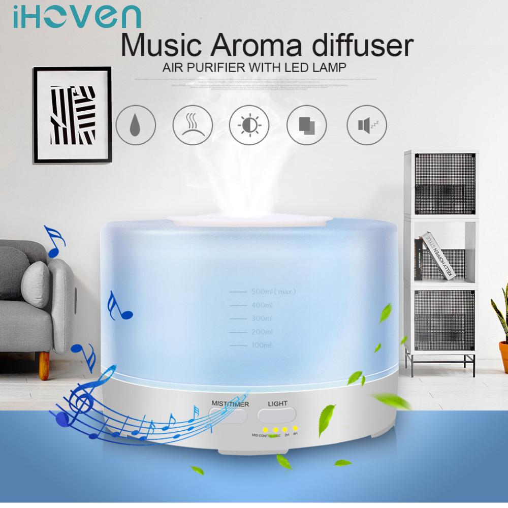 Hương Thơm Khuếch Tán Tinh Dầu 500ML Máy Tạo Độ Ẩm Không Khí Đèn LED Đổi Màu Hộ Gia Đình Siêu Âm Khuếch Tán Tinh Dầu Làm Thơm Phòng Cho Nhà Phòng Ngủ