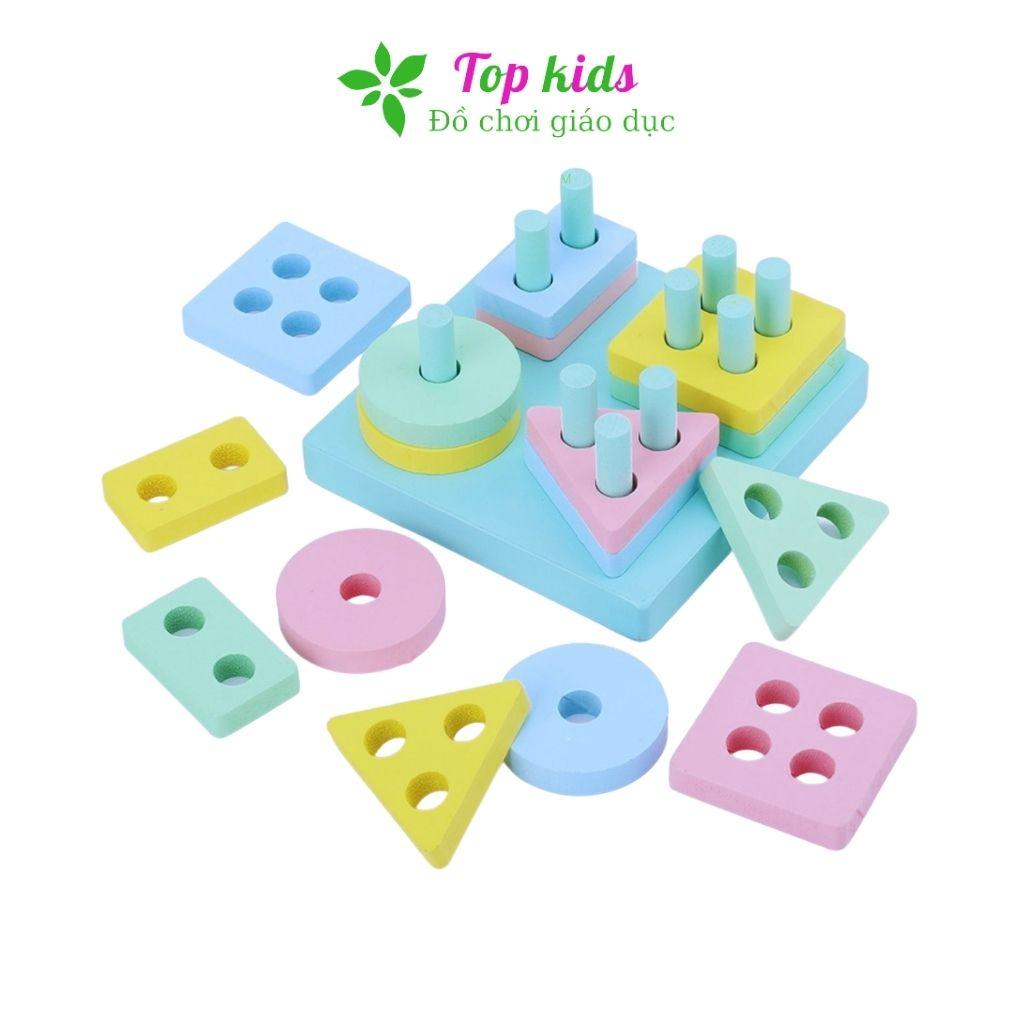 Đồ chơi gỗ montessori đồ chơi thông minh trí tuệ bộ thả hình khối 4 trụ cho bé trai bé gái