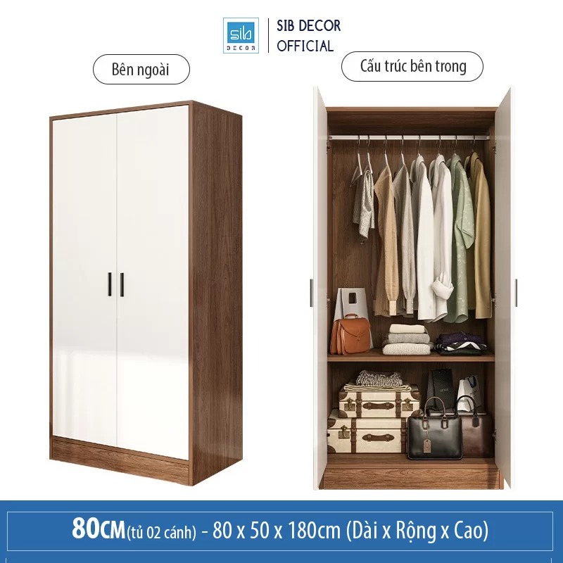 Tủ Quần Áo Đơn Giản SIB Decor Màu Trắng Phối Walnut