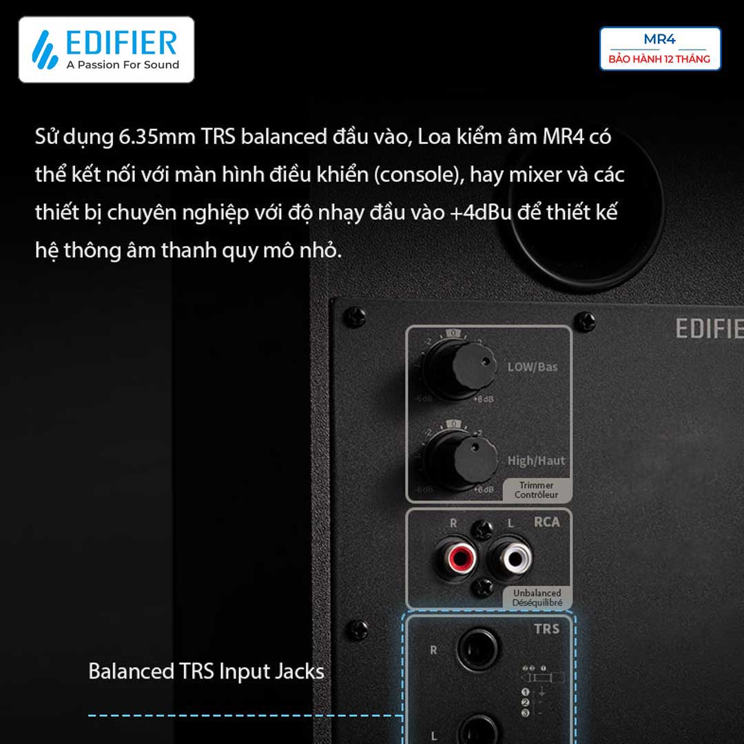 Loa kiểm âm Edifier MR4 Xử lý tín hiệu số Đầu vào TRS balance - Hàng chính hãng