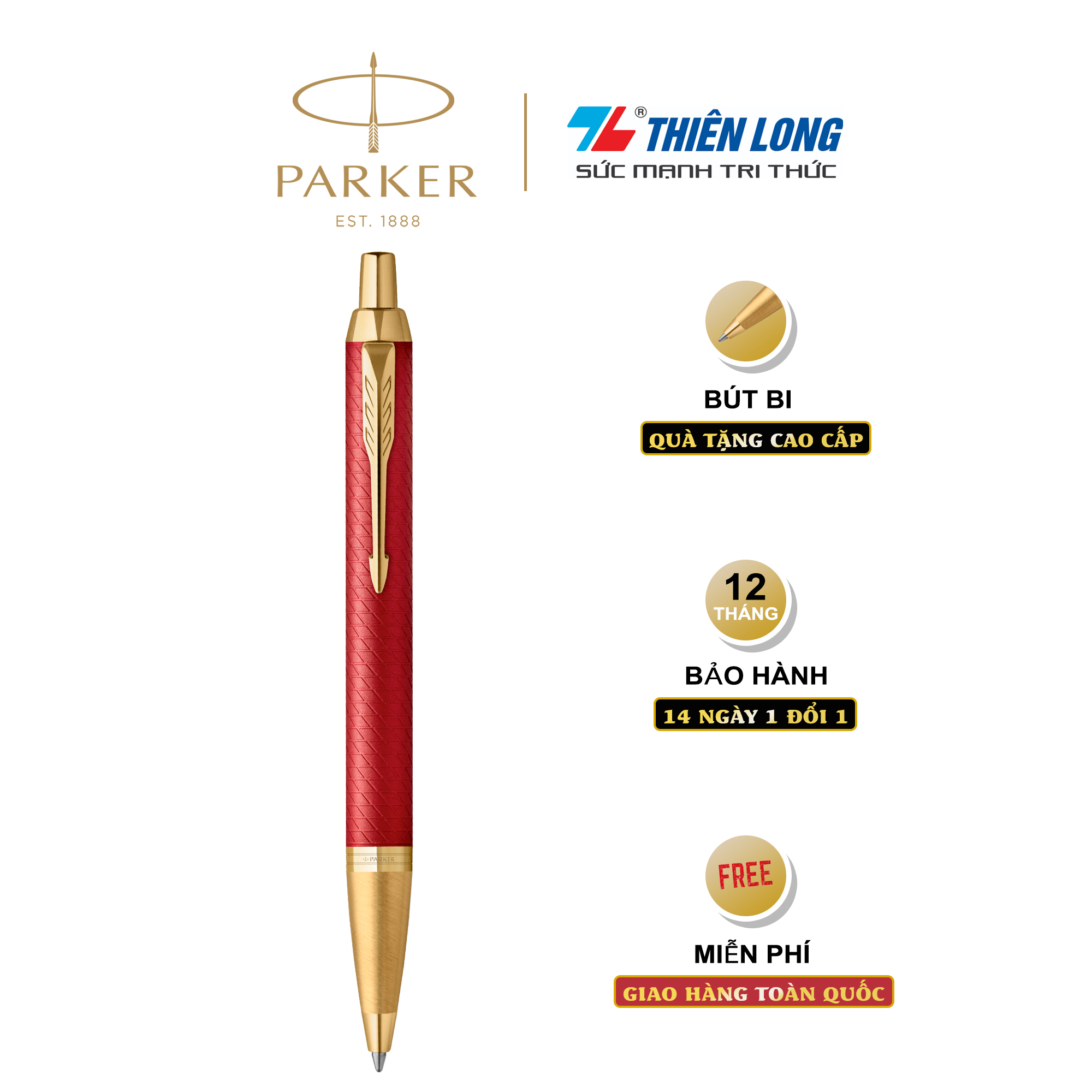 Bút bi cao cấp Parker IM PRM X-Red GT GB-2143644 - Thép không gỉ