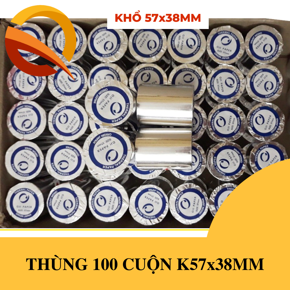 Thùng 100 cuộn giấy in nhiệt K57x38mm, Giấy in hóa đơn K58