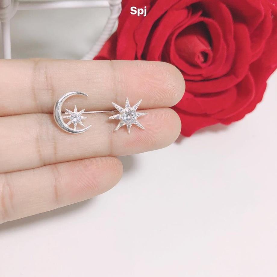 Bông tai nữ bạc mẫu trăng sao trẻ trung chất liệu bạc ta cao cấp sáng đẹp ms11