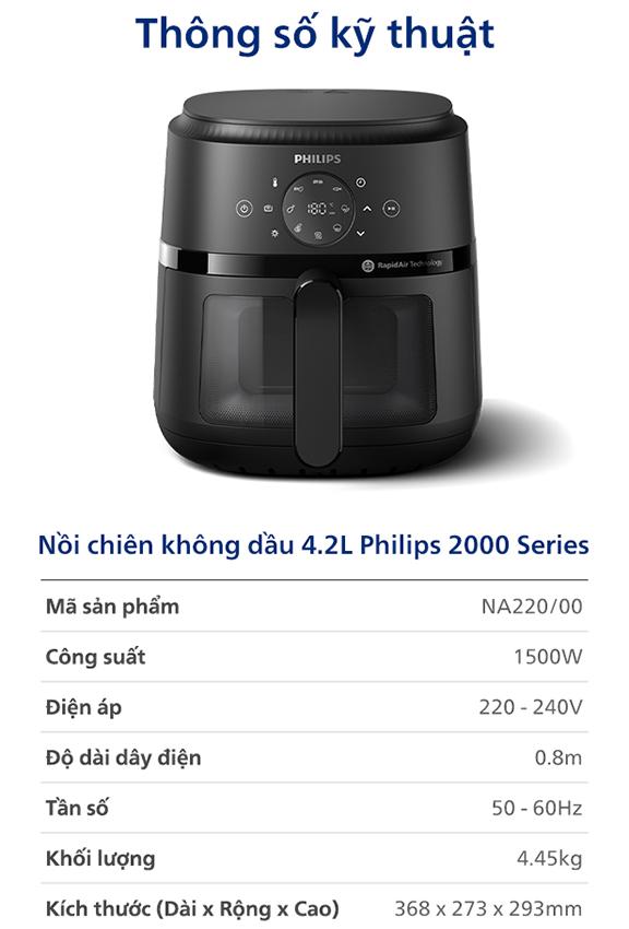 Nồi chiên không dầu Philips 4.2 lít NA220/00  - Hàng chính hãng