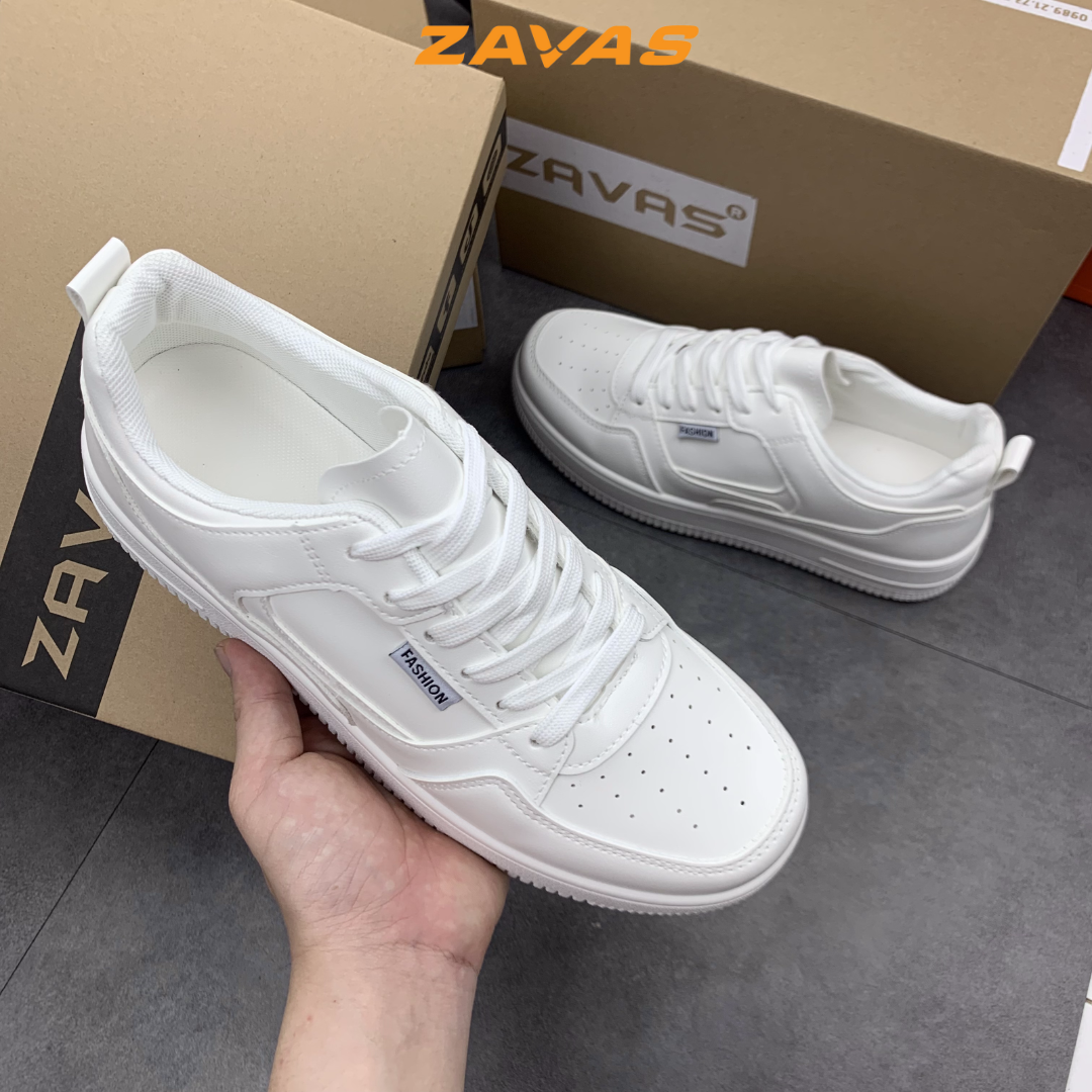 Giày thể thao nam sneaker trắng ZAVAS bằng da thời trang đế cao 4cm form giày gọn gàng dễ mặc đồ đi êm chân - S423