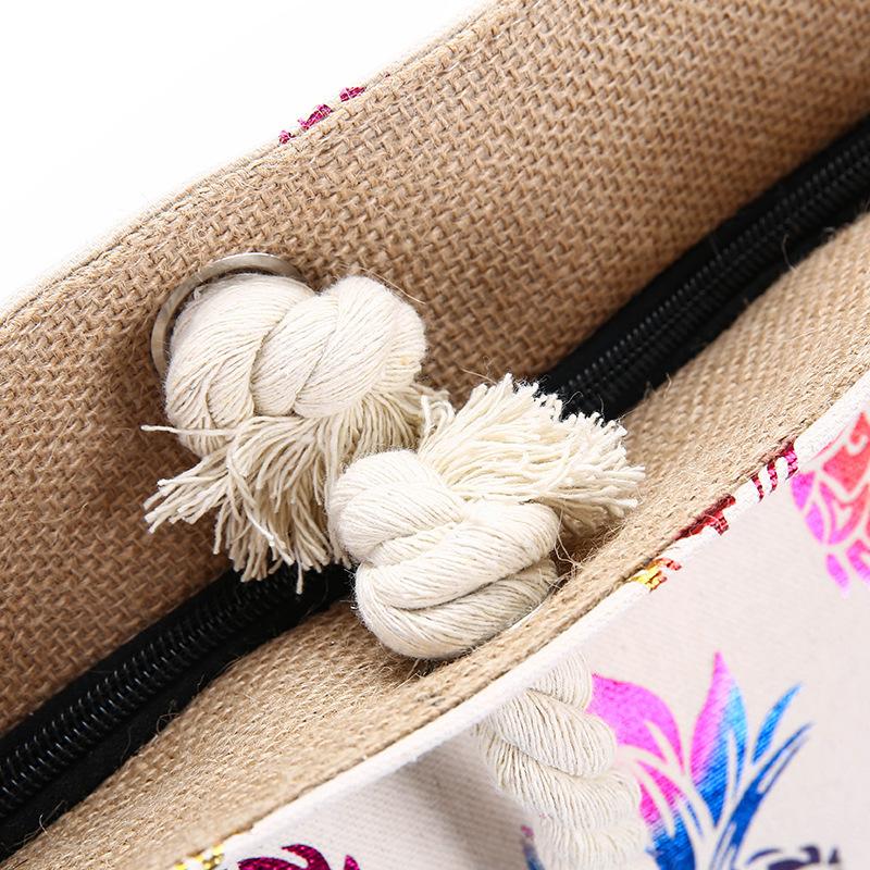 Phong Cách Mới Cotton Nữ Túi Vải Dứa In Hình Túi Đeo Vai Nữ Lớn Dung Tích Nữ Túi Xách Đi Biển Túi Xách