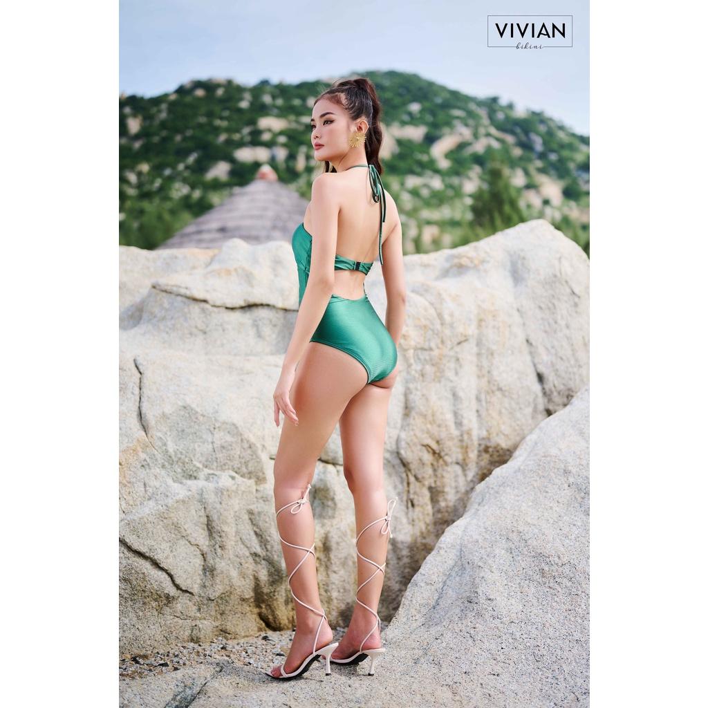 Đồ bơi nữ cao cấp  dạng một mảnh phối từng mảnh cách điệu - màu Xanh lá cây - VS185_MS