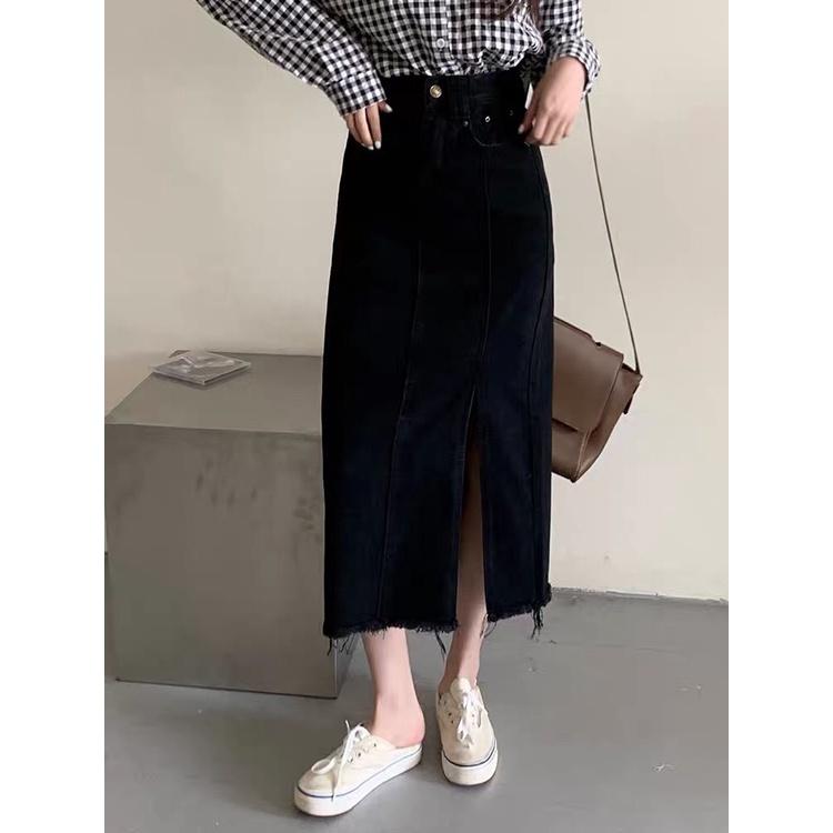 Chân Váy Cạp Cao Dài Qua Gối Xẻ Nổi Bật Phong Cách Ulzzang A11