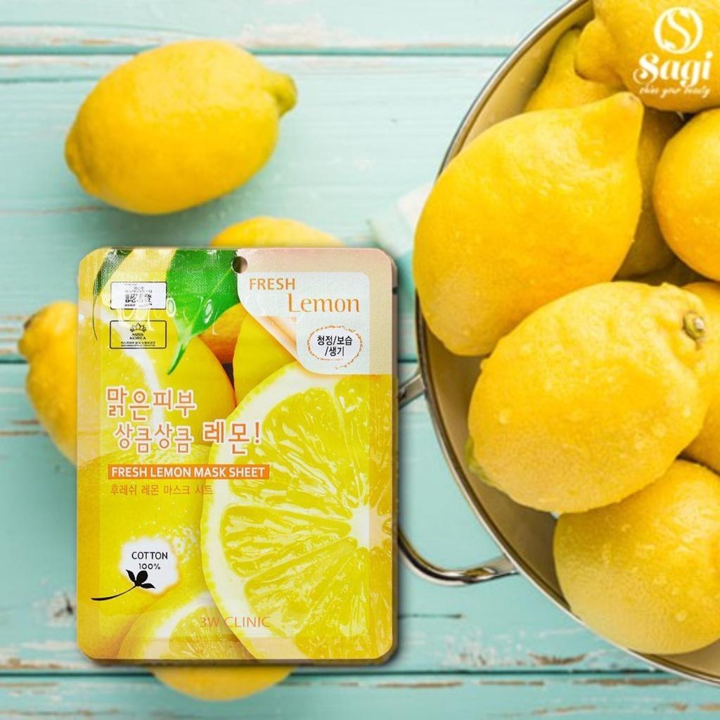 Combo 5 Mặt Nạ 3W Clinic Fresh Lemon Mask Sheet Chiết Xuất Từ Chanh 23ml/Miếng