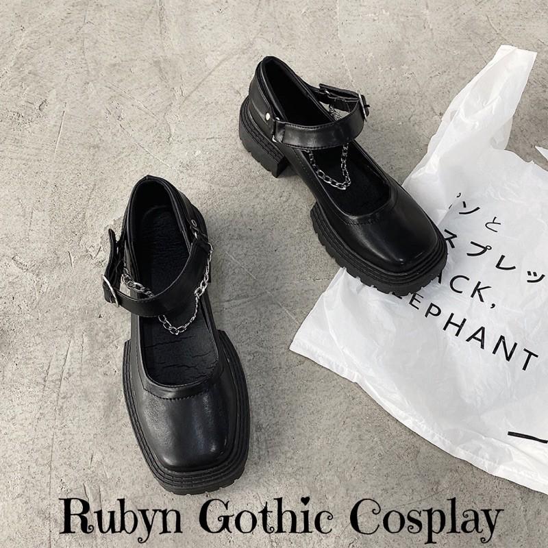 Giày Lolita Gothic mũi vuông phối xích độc lạ 618