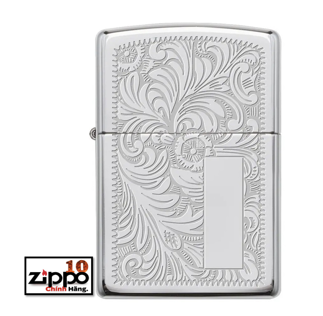 Bật lửa Zippo 352 Hoa Văn Trắng High Polish Chrome Venetian Design - Chính hãng 100%