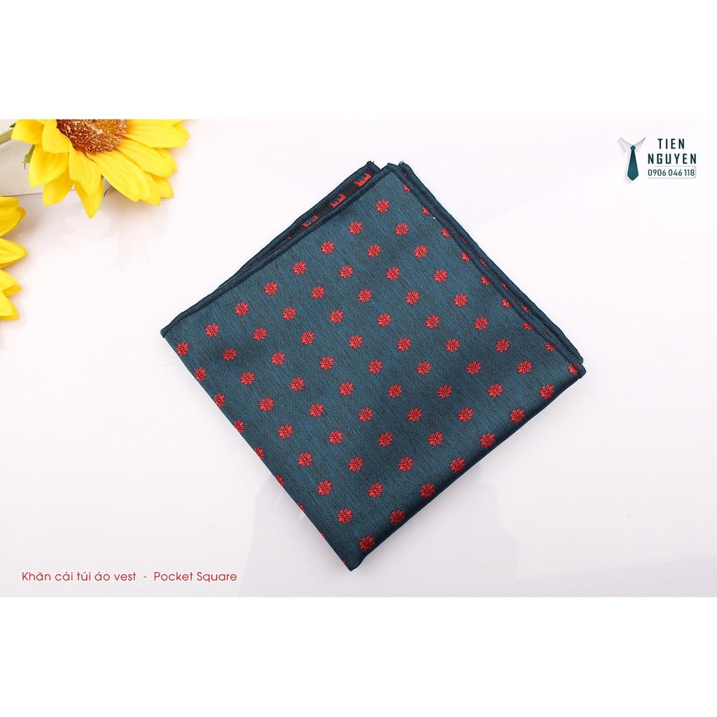 Khăn Cài Túi Áo Vest - Pocket Square - Phụ Kiện Cài Áo xanh chấm đỏ