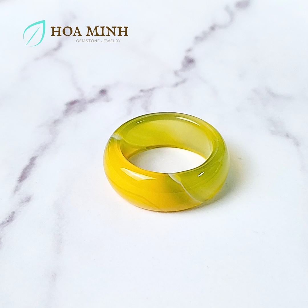 Nhẫn đá Mã Não vàng ngả xanh cốm VIP đẹp size lớn đường kính 19mm dày nhẫn 9 li big size nhẫn nam nhẫn nữ