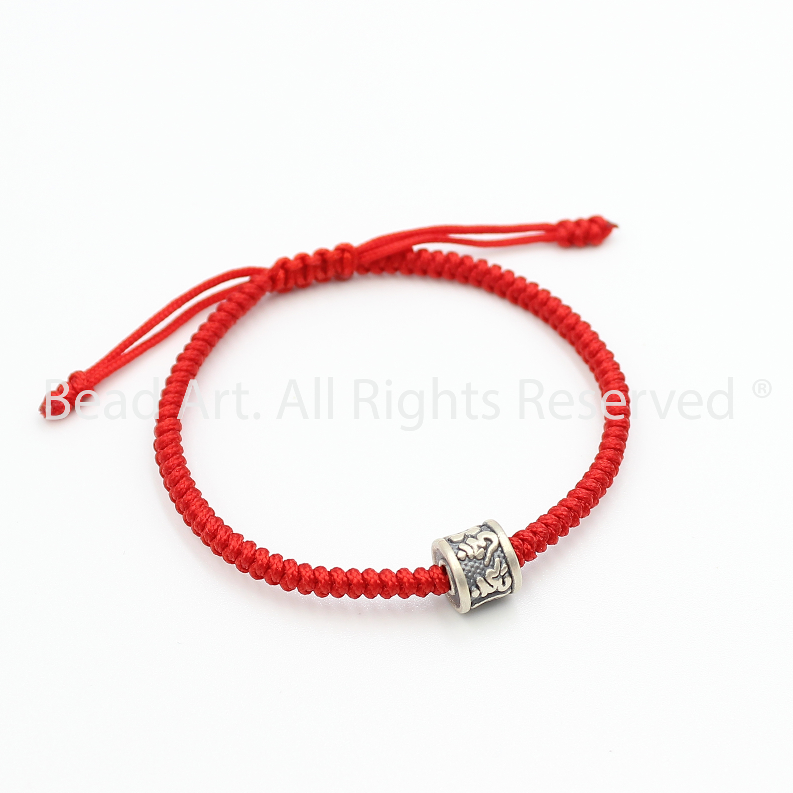 Vòng Tay Thắt Dây Đỏ, Chỉ Đỏ Nút Tibet, Charm Bạc 999 Lục Tự Chú Om Mani Padme Hum, Vòng Tay Phong Thuỷ - Bead Art