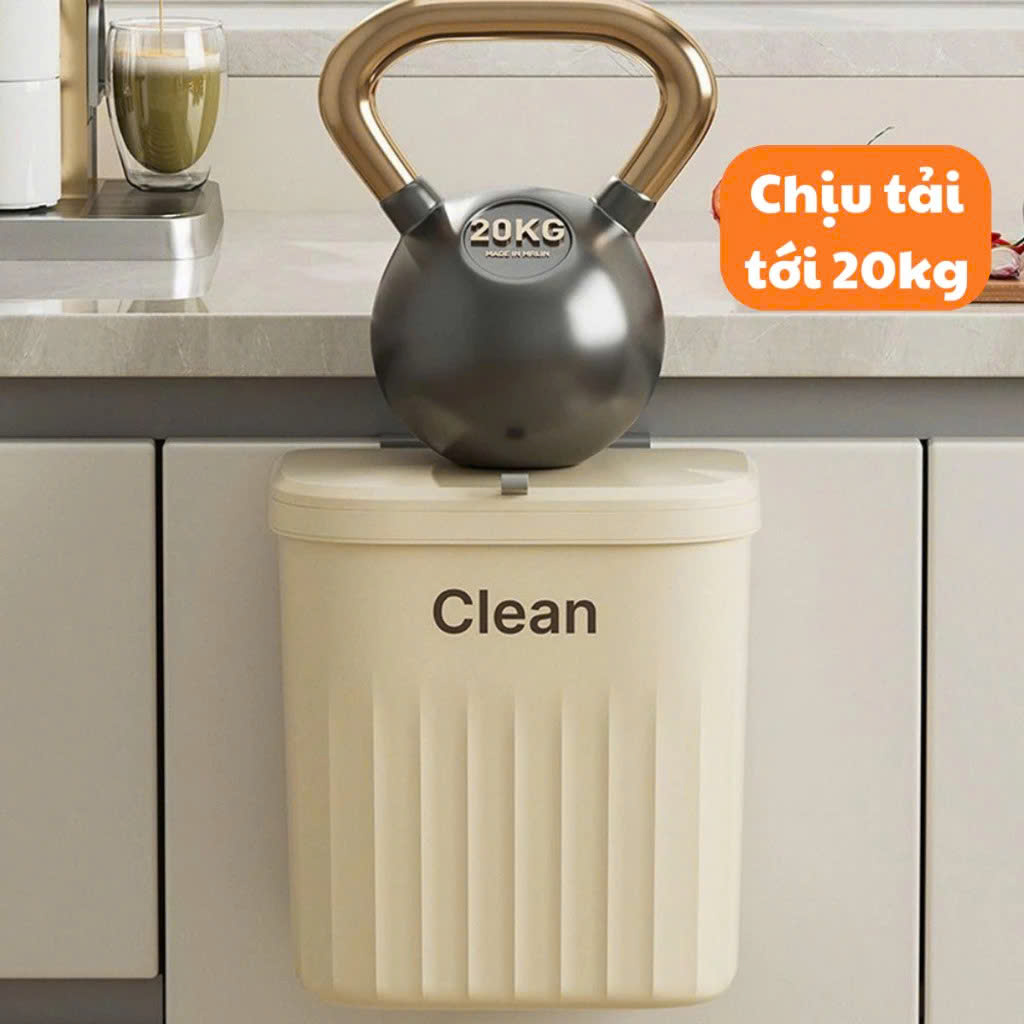 Thùng rác treo tủ bếp có nắp đậy thông minh, thùng rác treo tường dán tường, có thanh trượt cửa bếp
