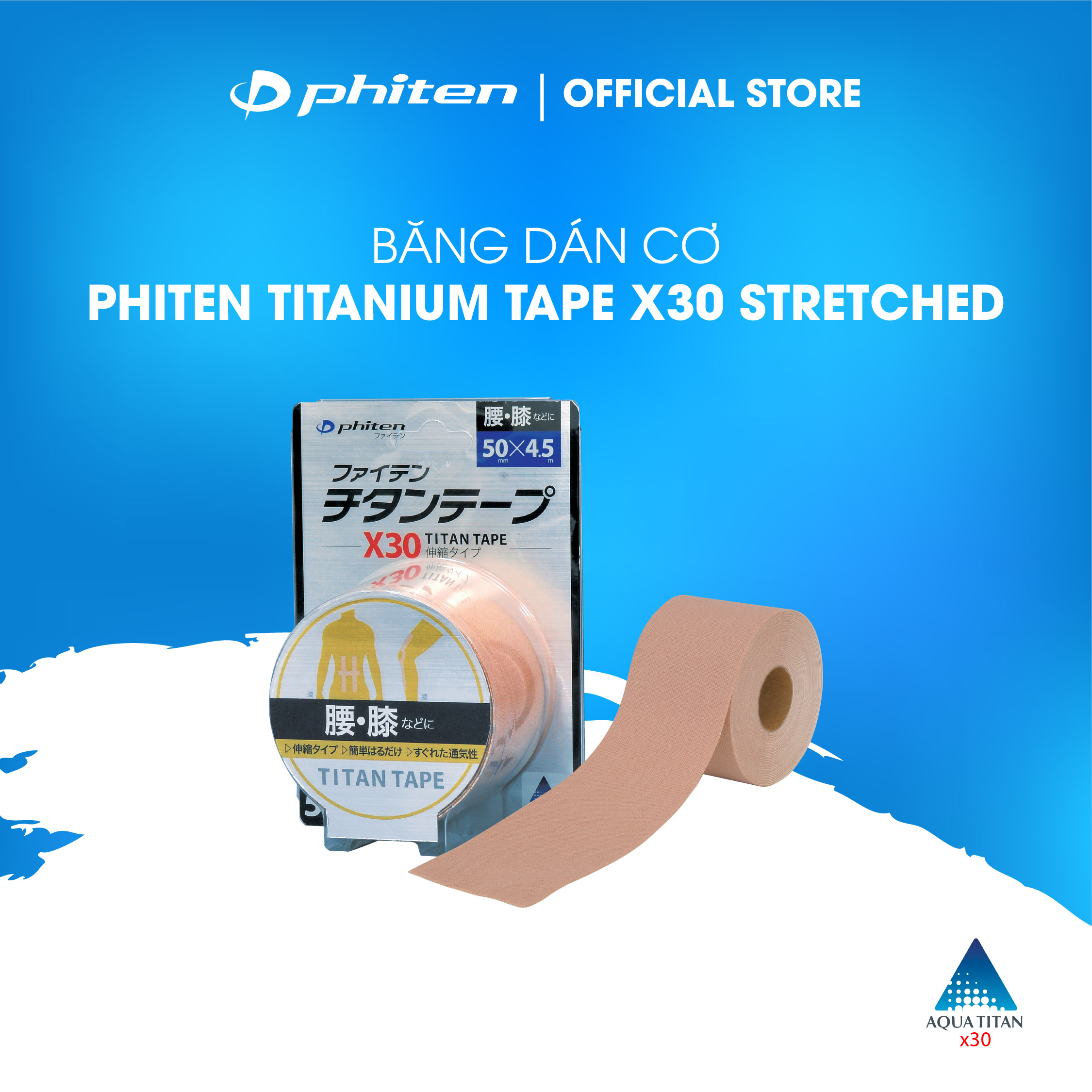 Băng dán cơ giảm đau X30 Phiten titanium tape x30 stretched PU711029