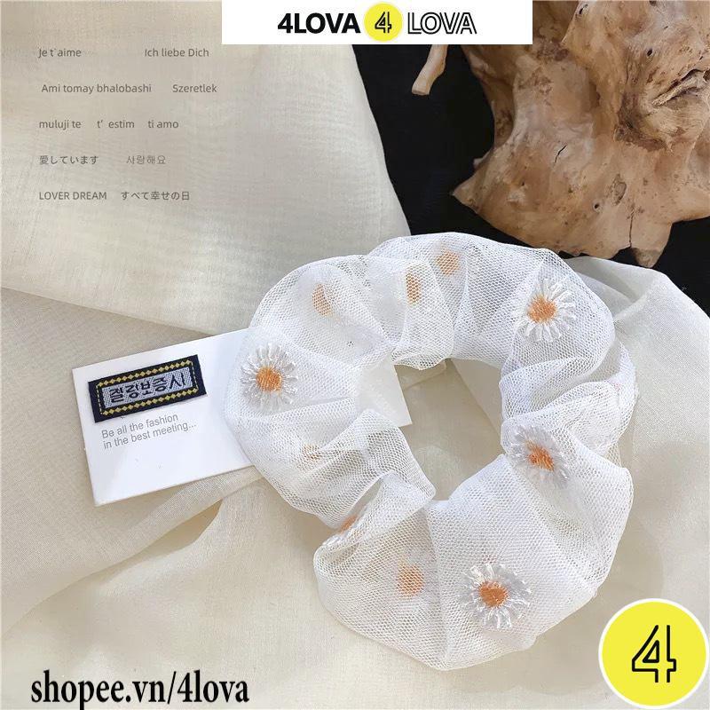 dây buộc tóc Scrunchies 4LOVA hoa cúc nhí phong cách Hàn Quốc