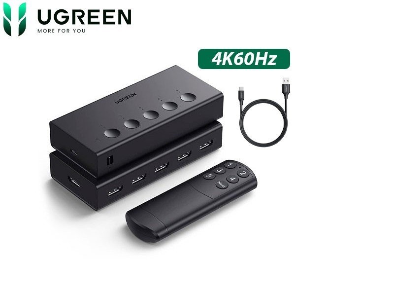 Bộ gộp HDMI 5 vào 1 ra Ugreen 90512 (HDMI 2.0 4K@60Hz HDR, NEW 2023)  CM568 có Remoste hàng chính hãng