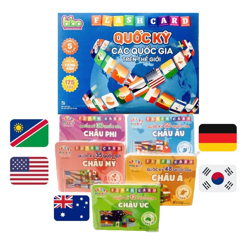 Flashcard Cờ Các Nước, Quốc Kỳ 175 Quốc Gia Trên Thế Giới - Flashcard Song Ngữ Tiếng Anh, Tiếng Việt Cho Bé - Orgavil