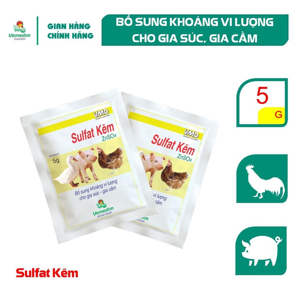Vemedim Sulfate kẽm ZnSO4 Bổ sung khoáng vi lượng cho gia súc, gia cầm, set 20 gói 5g