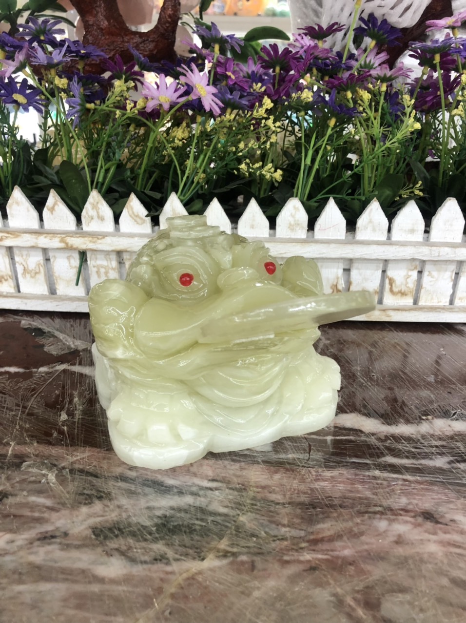 Tượng Cóc Ba Chân, Cóc Ngậm Tiền, Thiềm Thừ phong thủy chiêu tài lộc đá ngọc Onyx - Dài 13 cm