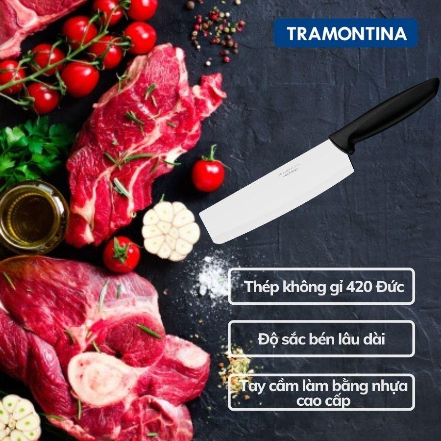 Dao bếp dao thái thịt Tramontina PLENUS 23444 đầu vuông bằng thép không gỉ cán nhựa PP cao cấp lưỡi 17cm nhập khẩu Brazil