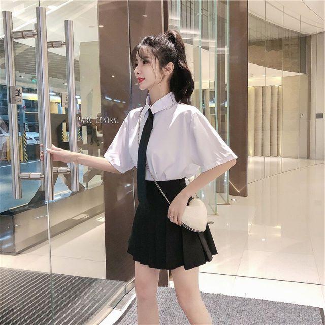 Set ulzzang áo sơ mi váy tennis học sinh ( kèm cavat