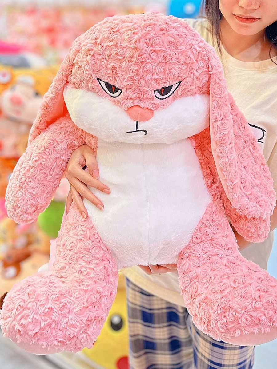 Thú nhồi bông thỏ quạo màu hồng đáng yêu - Size từ 35cm đến 1m - Quà tặng gấu bông thỏ mặt giận dữ hồng phấn mềm mịn