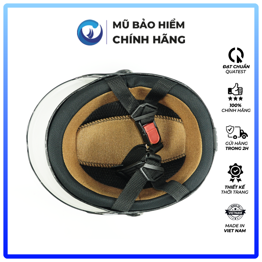 Mũ bảo hiểm 1/2 Nửa đầu BLUE SEA - Nhựa ABS Nguyên sinh - A104K - FREESIZE - Có kính cao cấp - Chính hãng