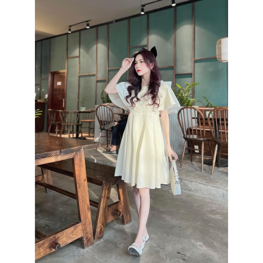 Đầm Xốp Nữ Cộc Tay Bèo Hoa Mai Dáng Xòe Tiểu Thư Siêu Xinh