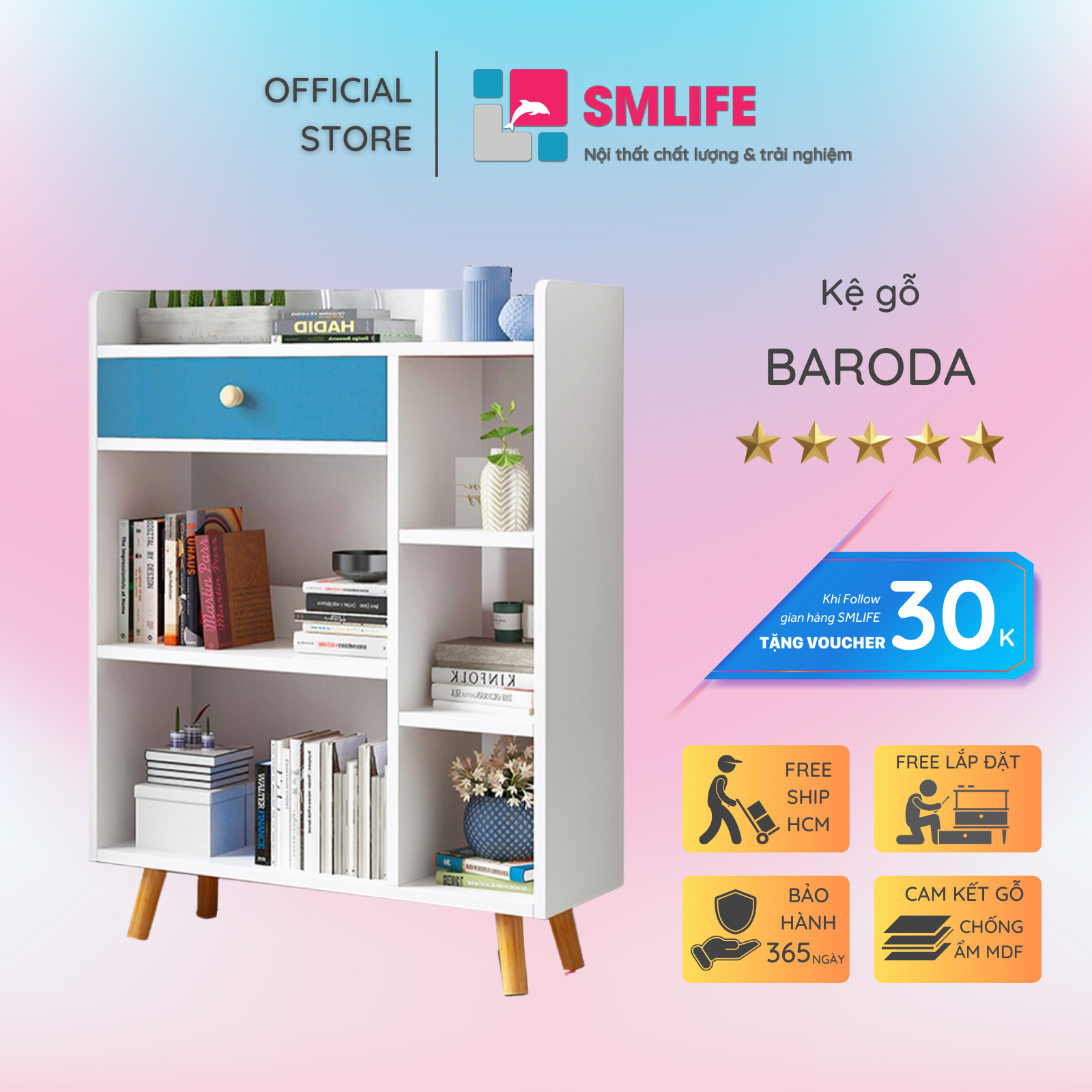Kệ đẹp thiết kế từ gỗ MDF SMLIFE Baroda