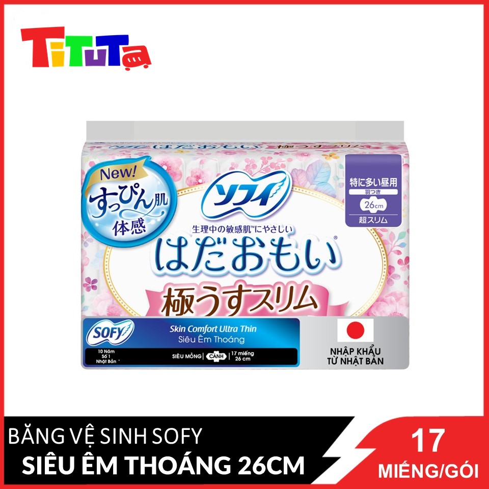 Băng Vệ Sinh Sofy Skin Comfort Ultra Thin 26cm Siêu Êm Thoáng Siêu Mỏng Cánh 17 Miếng