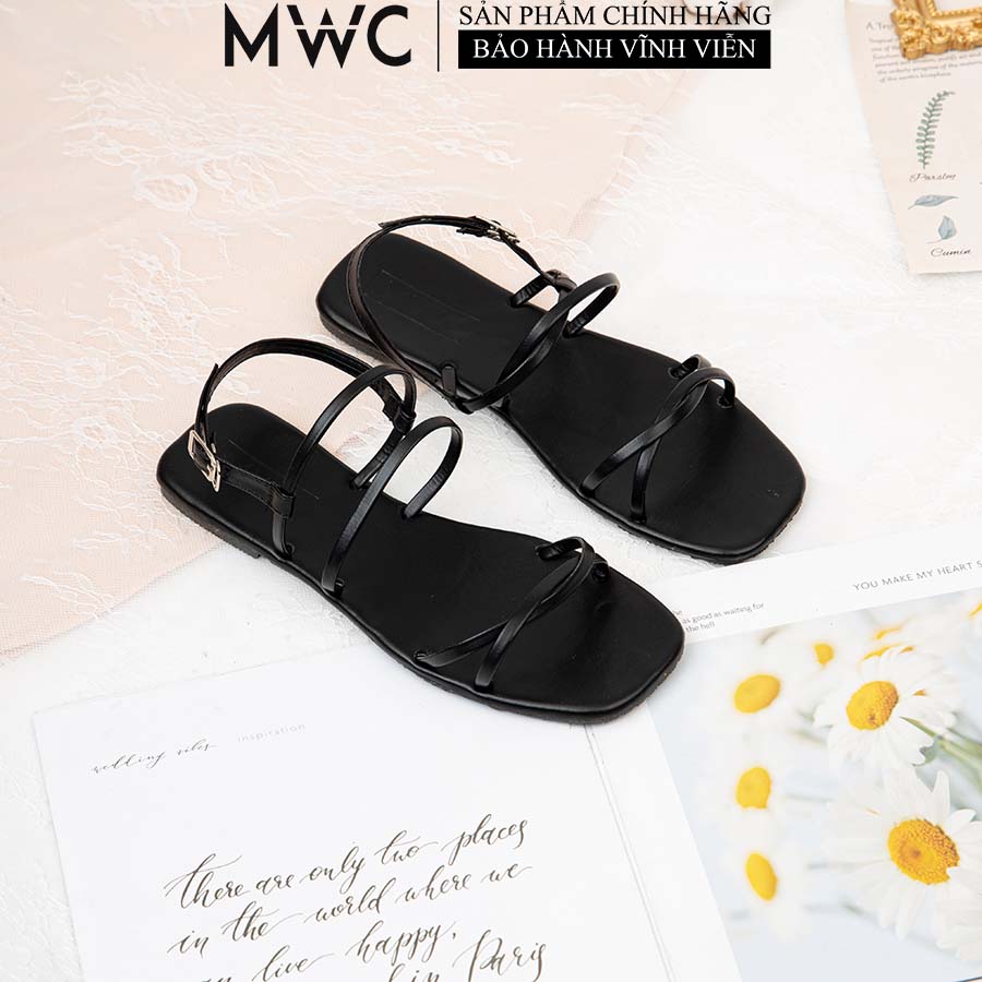 Giày Sandal Nữ Thời Trang MWC Đế Bệt Quai Ngang Ziczac Phong Cách Giản Dị Phóng Khoán Màu Đen NUSD- 2832