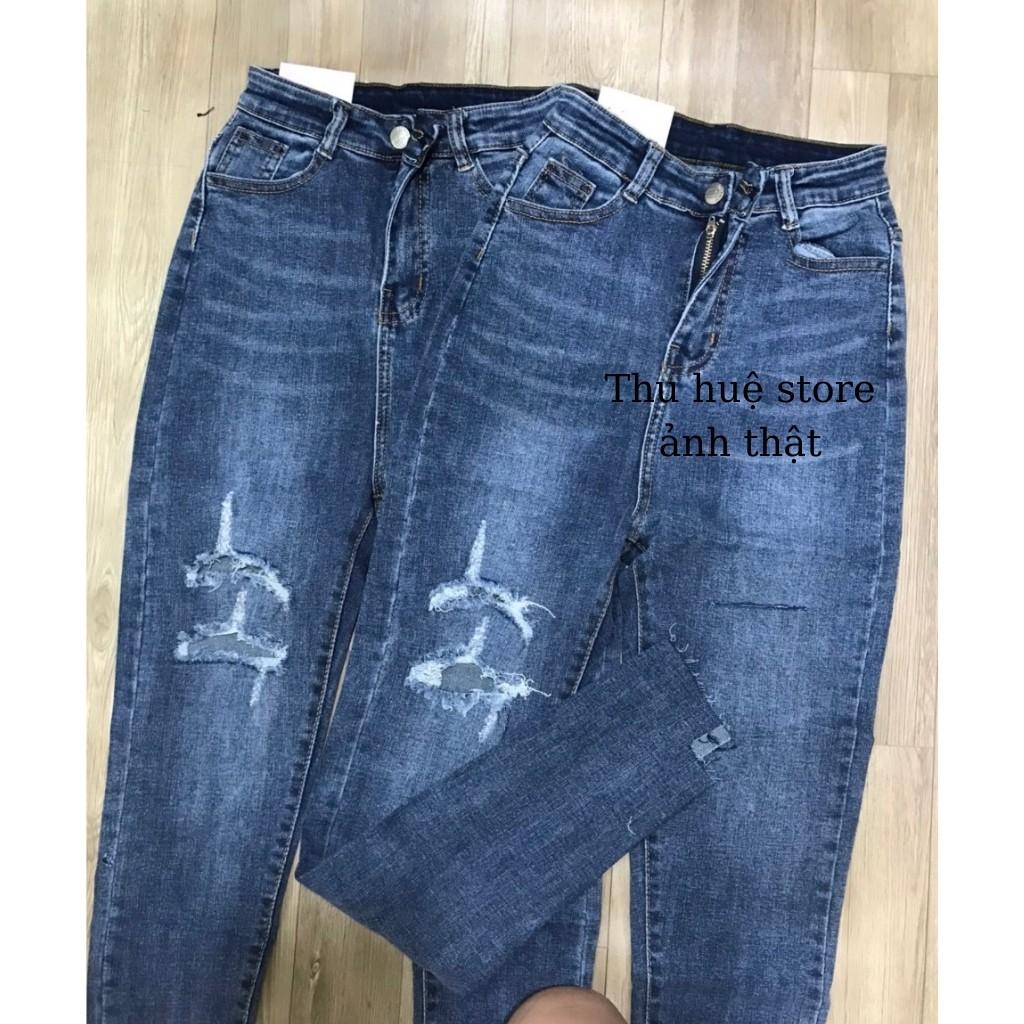 Quần Jeans Cạp Cao Rách Gối Mẫu Hót 2021