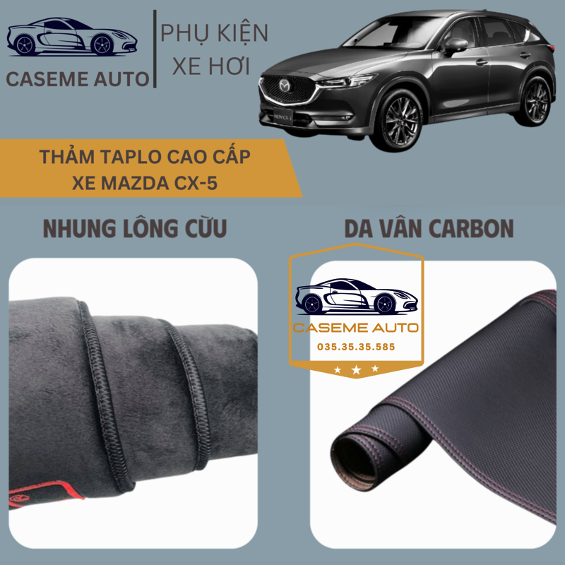 [MAZDA CX-5] Thảm Taplo 3 Lớp Dành Cho Xe MAZDA CX-5 Có HUD, Nhung Lông Cừu Và Da Vân Carbon Cao Cấp - Hàng Chính Hãng