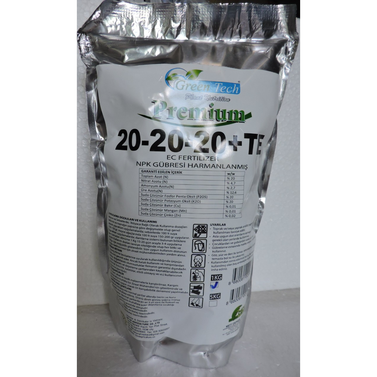 Phân Bón Green Tech Plant Nutrition Premium 20 - 20 - 20 +TE (1kg) Rễ khỏe, lá Xanh Dày, Thân Mập, Cứng chắc,hoa to, đẹp trái, trái lớn nhanh