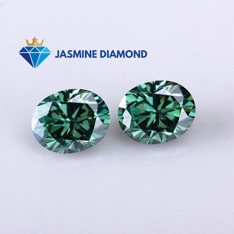 Kim cương nhân tạo Mỹ Moissanite giác cắt Oval màu xanh lá